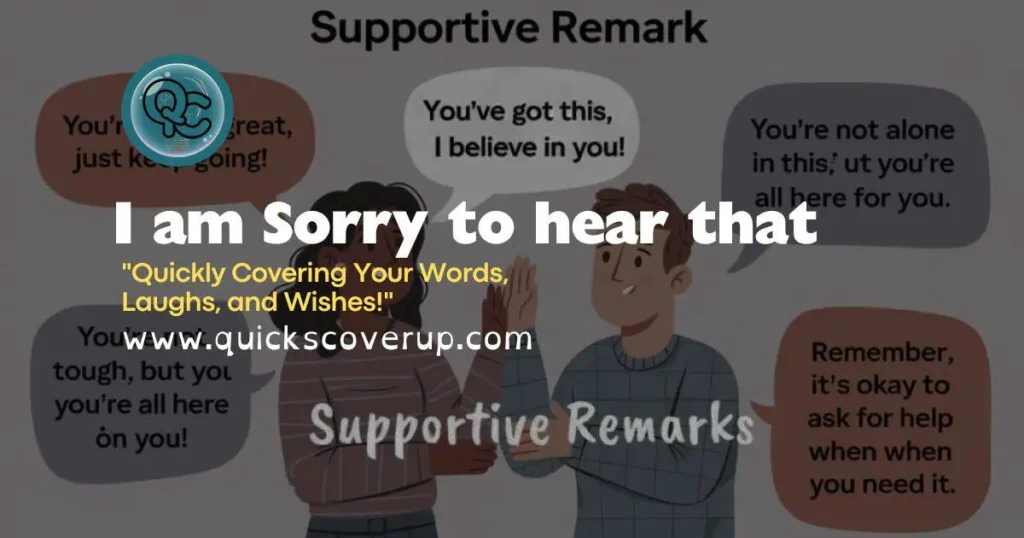 A thoughtful message expressing empathy: "I am sorry to hear that" displayed in a gentle, comforting font.
